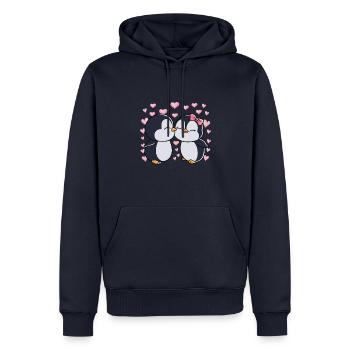 Valentinstag Pinguin Pärchen Pinguine - Männer Premium Bio Hoodie - Navy - Vorne - Nico (187cm)