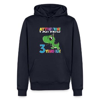 Dino Boy Attention J’ai maintenant 3 ans - Sweat à capuche Premium bio Homme - bleu marine - Devant - Nico (187cm)
