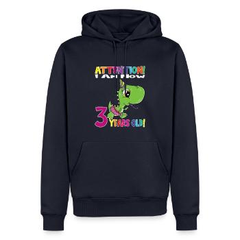 Dino Girl Attention J’ai maintenant 3 ans - Sweat à capuche Premium bio Homme - bleu marine - Devant - Nico (187cm)