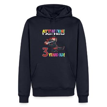 Ninja Boy Attention J’ai maintenant 3 ans - Sweat à capuche Premium bio Homme - bleu marine - Devant - Nico (187cm)