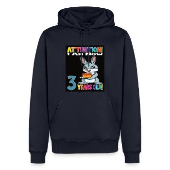 Rabbit Attention J’ai maintenant 3 ans - Sweat à capuche Premium bio Homme - bleu marine - Devant - Nico (187cm)