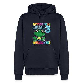 Niveau 3 Anniversaire de jeu débloqué - Sweat à capuche Premium bio Homme - bleu marine - Devant - Nico (187cm)