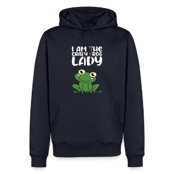 Je suis la dame grenouille folle - Sweat à capuche Premium bio Homme - bleu marine - Devant - Nico (187cm)