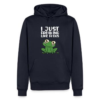 J’adore les grenouilles - Sweat à capuche Premium bio Homme - bleu marine - Devant - Nico (187cm)