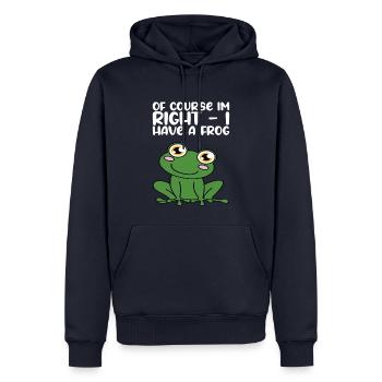 Bien sûr, j’ai raison, j’ai une grenouille - Sweat à capuche Premium bio Homme - bleu marine - Devant - Nico (187cm)
