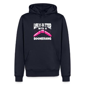 La vie est meilleure avec un boomerang - Sweat à capuche Premium bio Homme - bleu marine - Devant - Nico (187cm)