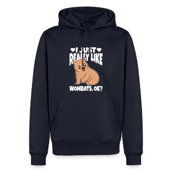 J’aime vraiment Wombats ok - Sweat à capuche Premium bio Homme - bleu marine - Devant - Nico (187cm)