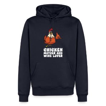 Mère de poulet et amoureuse du vin - Sweat à capuche Premium bio Homme - bleu marine - Devant - Nico (187cm)