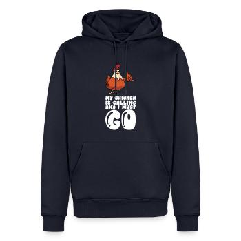 Mon poulet appelle et je dois partir - Sweat à capuche Premium bio Homme - bleu marine - Devant - Nico (187cm)