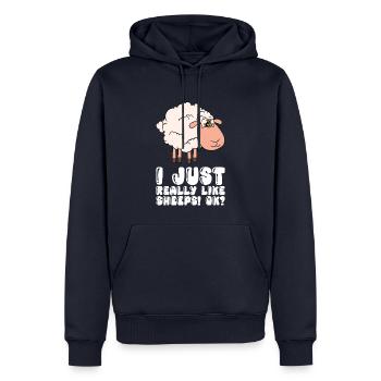 J’aime les moutons tout simplement très très - Sweat à capuche Premium bio Homme - bleu marine - Devant - Nico (187cm)