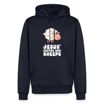 Jesus, Kaffee Und Schafe - Männer Premium Bio Hoodie - Navy - Vorne - Nico (187cm)