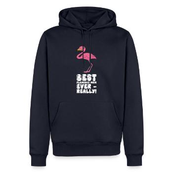 Drôles de graphismes flamants roses - Sweat à capuche Premium bio Homme - bleu marine - Devant - Nico (187cm)