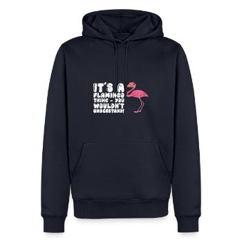 Drôles de graphismes flamants roses - Sweat à capuche Premium bio Homme - bleu marine - Devant - Nico (187cm)