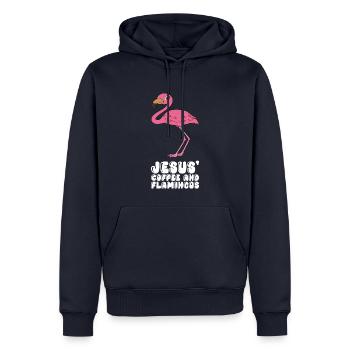 Drôles de graphismes flamants roses - Sweat à capuche Premium bio Homme - bleu marine - Devant - Nico (187cm)