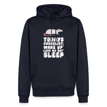 Heutige Checkliste Wake Up Love My Rat Sleep - Männer Premium Bio Hoodie - Navy - Vorne - Nico (187cm)