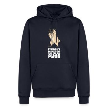 Enfin à la retraite et le temps pour les carlins - Sweat à capuche Premium bio Homme - bleu marine - Devant - Nico (187cm)