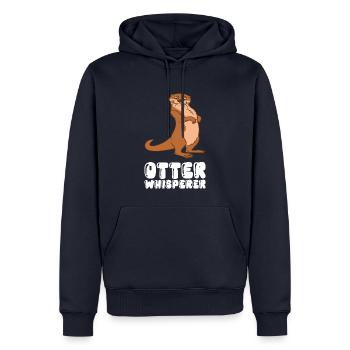 Petits jeux de mots sur les loutres et blagues sur les loutres - Sweat à capuche Premium bio Homme - bleu marine - Devant - Nico (187cm)