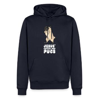 Jesus Coffee And Pugs - Men’s Premium Organic Hoodie - navy - Front - Nico (187cm)
