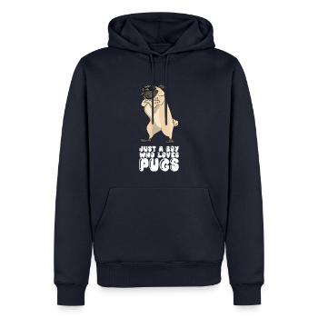 Juste un garçon qui aime les carlins - Sweat à capuche Premium bio Homme - bleu marine - Devant - Nico (187cm)