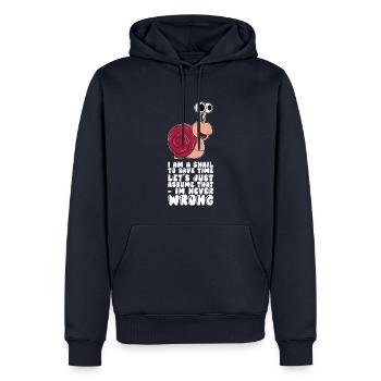 Je suis un escargot - Sweat à capuche Premium bio Homme - bleu marine - Devant - Nico (187cm)