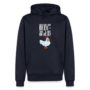 Poulets et bière, c’est pourquoi je suis ici - Sweat à capuche Premium bio Homme - bleu marine - Devant - Nico (187cm)