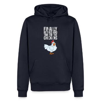 Enfin retiré et temps pour les poulets - Sweat à capuche Premium bio Homme - bleu marine - Devant - Nico (187cm)