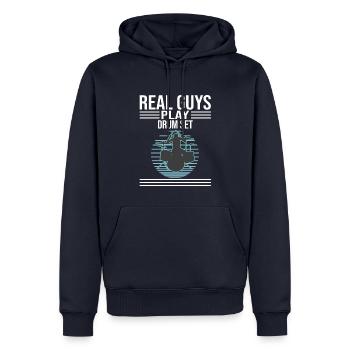 De vrais gars jouent au batteur de batterie - Sweat à capuche Premium bio Homme - bleu marine - Devant - Nico (187cm)