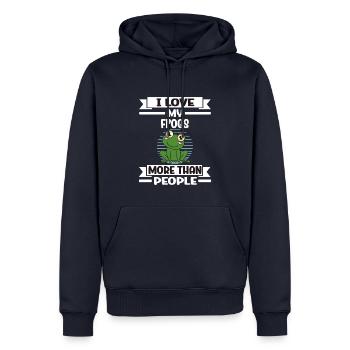 Grenouille J’aime mes grenouilles plus que les gens - Sweat à capuche Premium bio Homme - bleu marine - Devant - Nico (187cm)