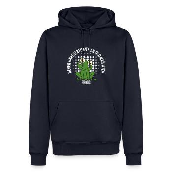 Grenouille ne sous-estime jamais un vieil homme avec des grenouilles - Sweat à capuche Premium bio Homme - bleu marine - Devant - Nico (187cm)