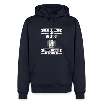 Voilier J’aime mon voilier plus que les gens - Sweat à capuche Premium bio Homme - bleu marine - Devant - Nico (187cm)