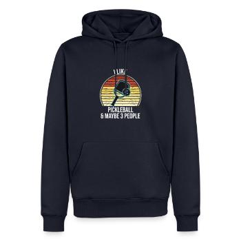 J’aime le pickleball et peut-être 3 personnes - Sweat à capuche Premium bio Homme - bleu marine - Devant - Nico (187cm)