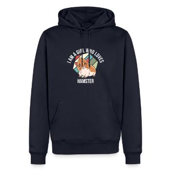 Je préfère être avec mon hamster - Sweat à capuche Premium bio Homme - bleu marine - Devant - Nico (187cm)