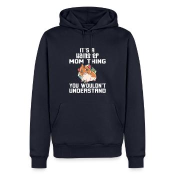 Je préfère être avec mon hamster - Sweat à capuche Premium bio Homme - bleu marine - Devant - Nico (187cm)
