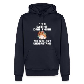 Je préfère être avec mon hamster - Sweat à capuche Premium bio Homme - bleu marine - Devant - Nico (187cm)