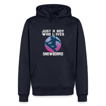 Juste un garçon qui aime le snowboard - Sweat à capuche Premium bio Homme - bleu marine - Devant - Nico (187cm)