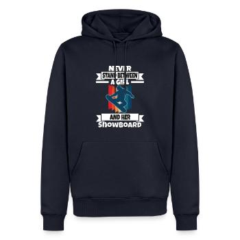 Never Stand Between A Girl And Her Snowboard - Men’s Premium Organic Hoodie - navy - Front - Nico (187cm)