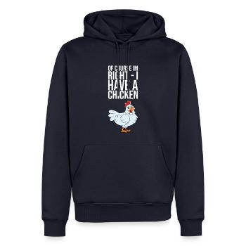 Bien sûr, à droite, j’ai un poulet - Sweat à capuche Premium bio Homme - bleu marine - Devant - Nico (187cm)