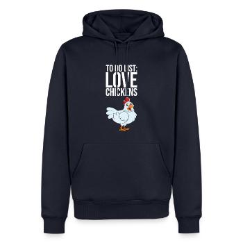 Liste des choses à faire Aimer les poulets - Sweat à capuche Premium bio Homme - bleu marine - Devant - Nico (187cm)