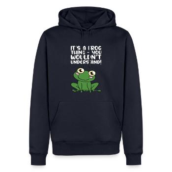 Une grenouille que vous ne comprendriez pas - Sweat à capuche Premium bio Homme - bleu marine - Devant - Nico (187cm)