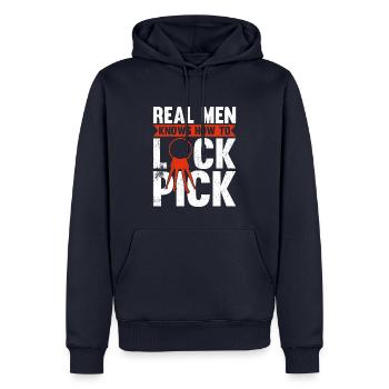 Les vrais hommes savent comment verrouiller le pick - Sweat à capuche Premium bio Homme - bleu marine - Devant - Nico (187cm)