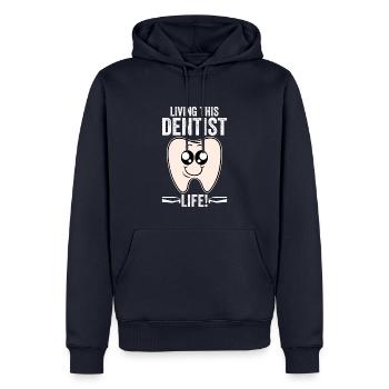 Vivre cette vie de dentiste - Sweat à capuche Premium bio Homme - bleu marine - Devant - Nico (187cm)