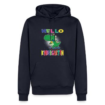 Bonjour Kindergarten Skateboarding Dino - Sweat à capuche Premium bio Homme - bleu marine - Devant - Nico (187cm)