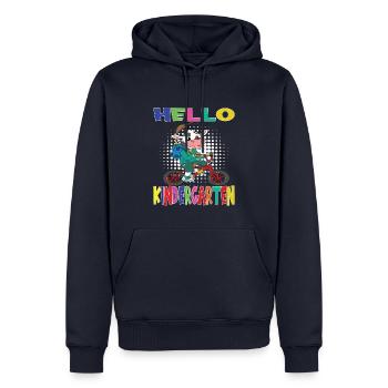 Cadeau de maternelle et de jardin d’enfants - Sweat à capuche Premium bio Homme - bleu marine - Devant - Nico (187cm)