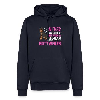 Ne vous tenez jamais entre une femme et son rottweiler - Sweat à capuche Premium bio Homme - bleu marine - Devant - Nico (187cm)