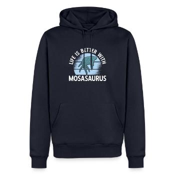 La vie est meilleure avec Mosasaurus - Sweat à capuche Premium bio Homme - bleu marine - Devant - Nico (187cm)