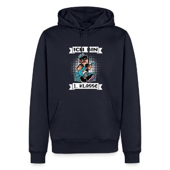 Ich Bin 1 Klasse Einschulung Schulanfang - Männer Premium Bio Hoodie - Navy - Vorne - Nico (187cm)