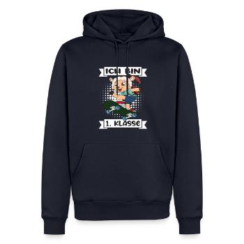 Ich Bin 1 Klasse Einschulung Schulanfang - Männer Premium Bio Hoodie - Navy - Vorne - Nico (187cm)