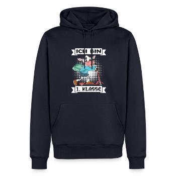 Ich Bin 1 Klasse Einschulung Schulanfang - Männer Premium Bio Hoodie - Navy - Vorne - Nico (187cm)