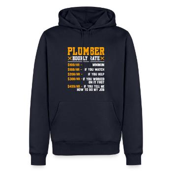 Plombier Taux horaire - Sweat à capuche Premium bio Homme - bleu marine - Devant - Nico (187cm)
