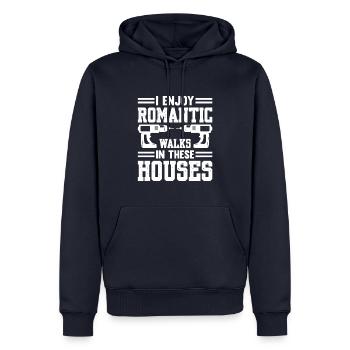 J’aime les promenades romantiques dans ces maisons charpentier - Sweat à capuche Premium bio Homme - bleu marine - Devant - Nico (187cm)